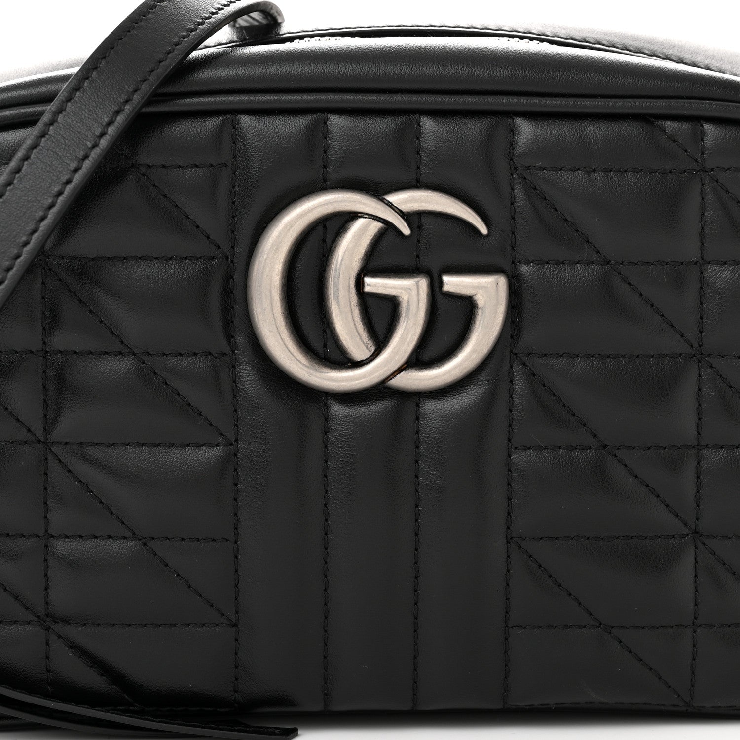 Gucci Calfskin Matelasse Aria Small GG Marmont Chain Shoulder Bag Black 8 of 12