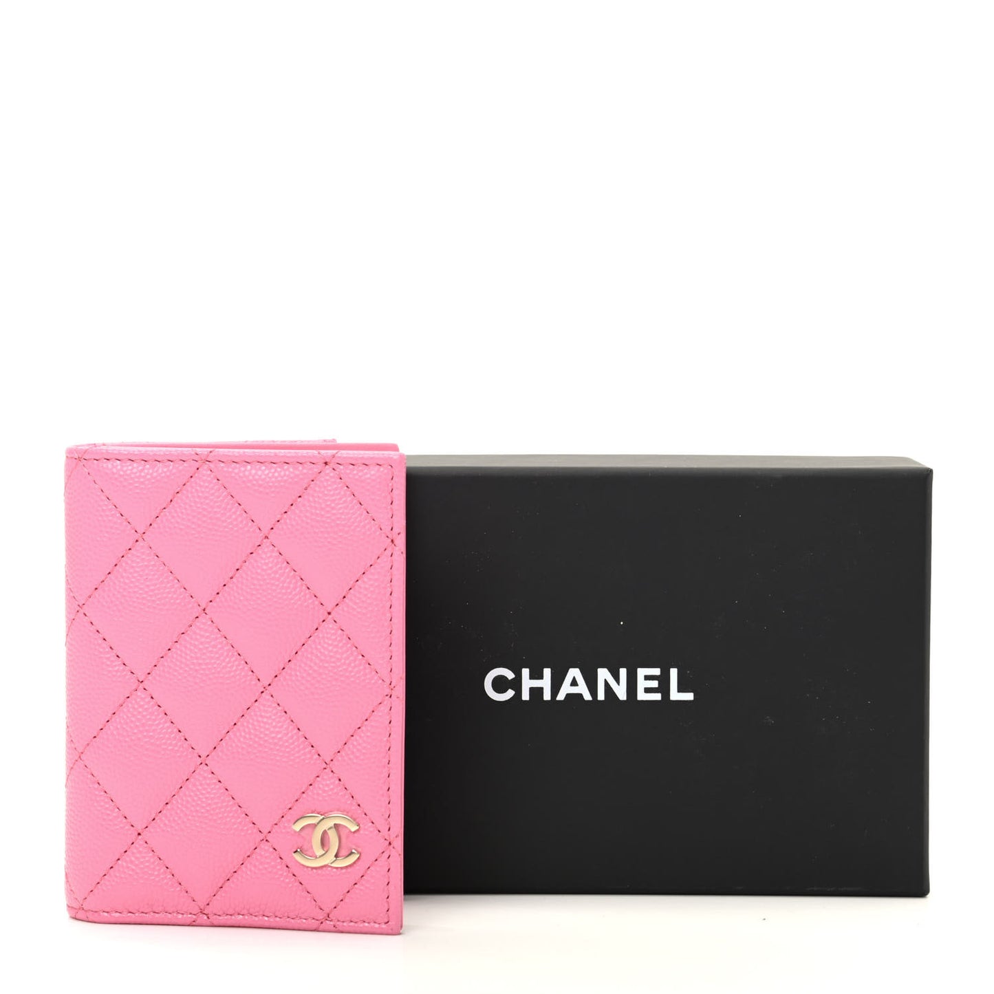 Caviar Quilted Card Holder Wallet Pink