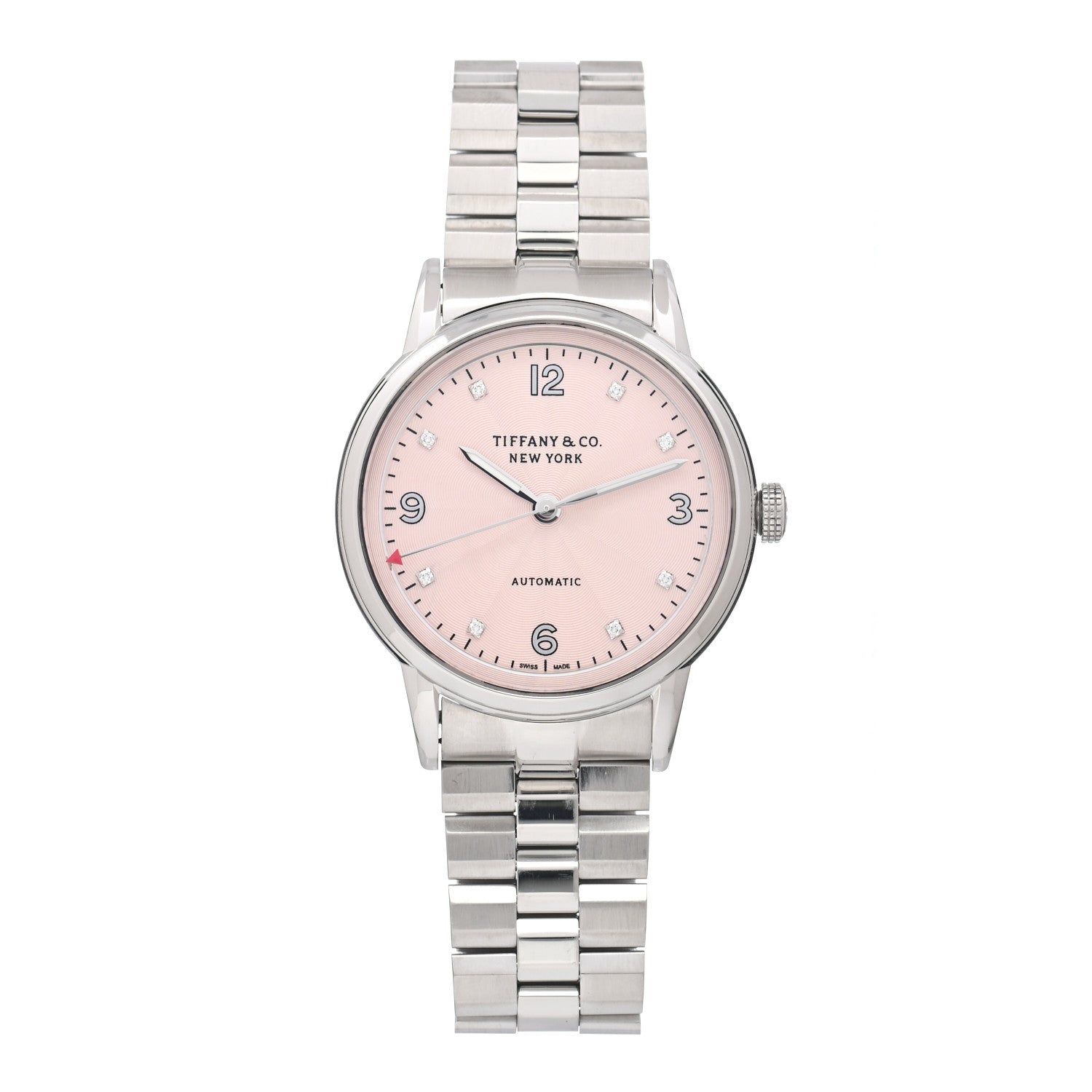 Tiffany Stainless Steel Diamond 34mm CT60 3-Hand Automatic Watch Pink 1 of 4
