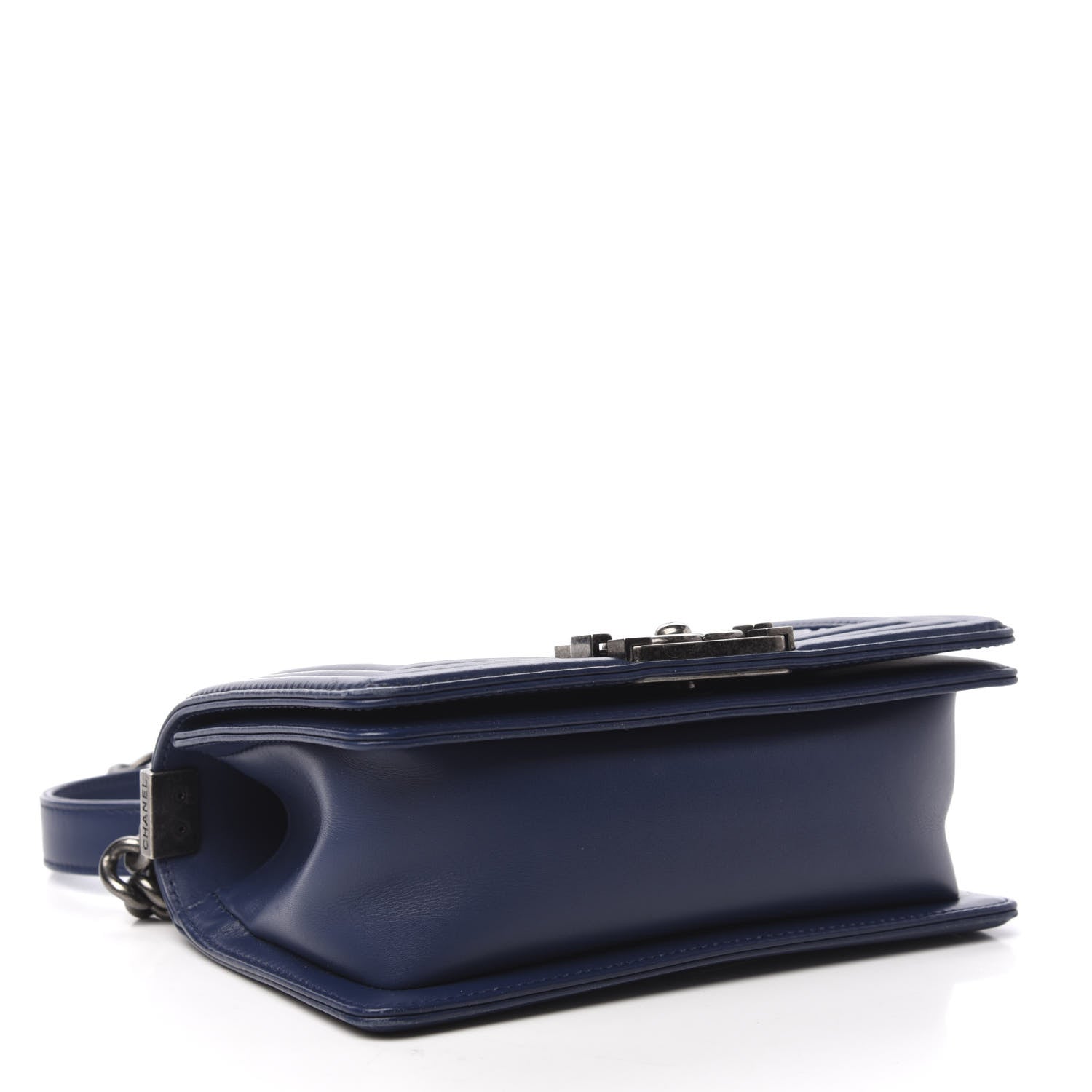 Chanel Calfskin Painted Chevron Embossed Small Boy Flap Dark Blue 4 of 10