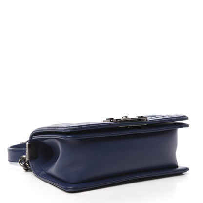 Chanel Calfskin Painted Chevron Embossed Small Boy Flap Dark Blue 4 of 10