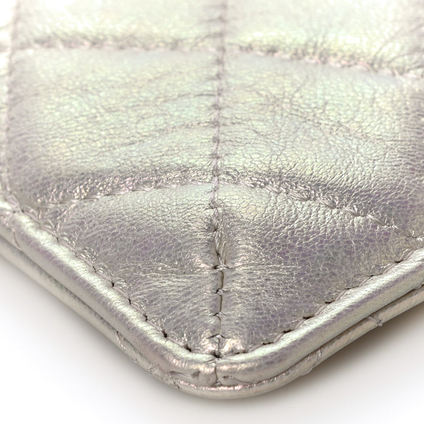Iridescent Lambskin Quilted Classic iPhone Pouch Ivory