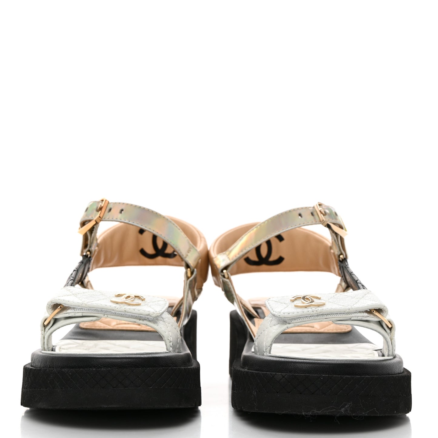 Lambskin Logo Platform Sandals 36 Beige Gold White