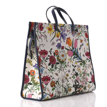 Gucci Canvas Large Flora Tote Navy Multicolor 3 of 9