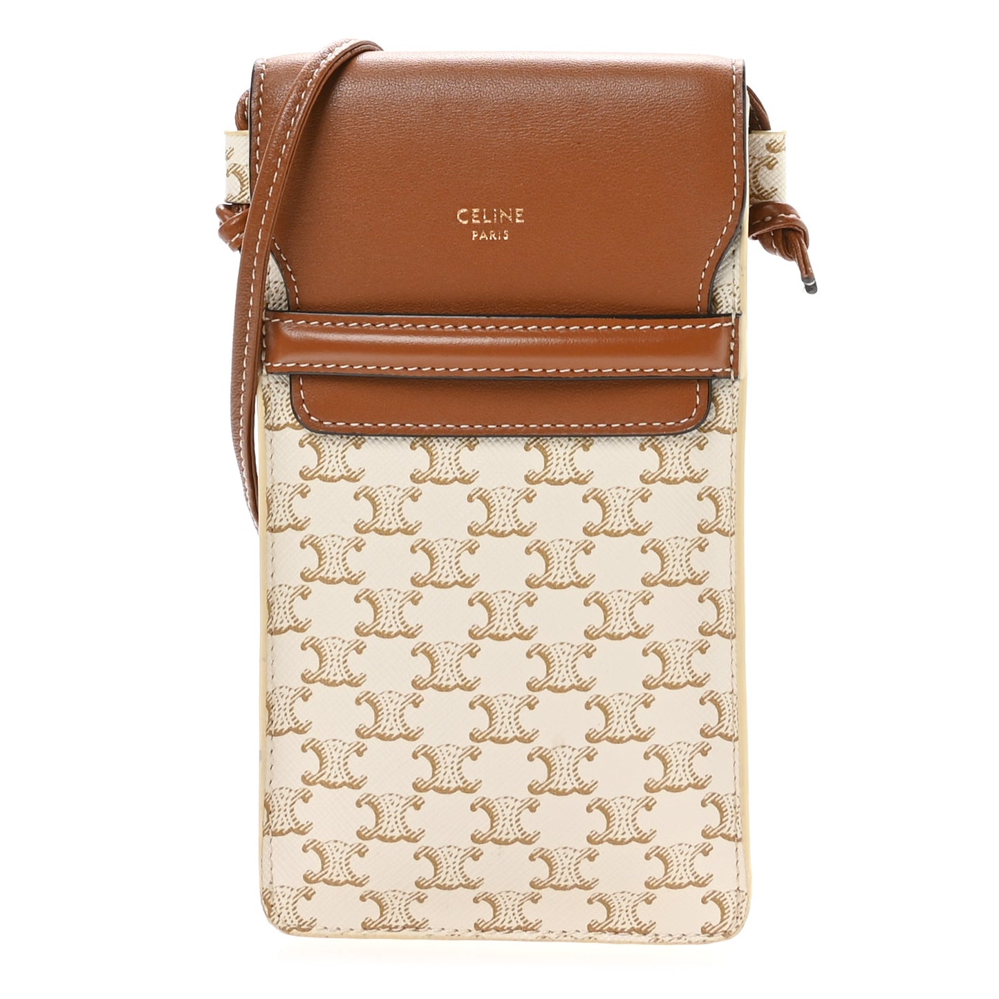 Triomphe Canvas Lambskin Phone Pouch With Flap White Tan
