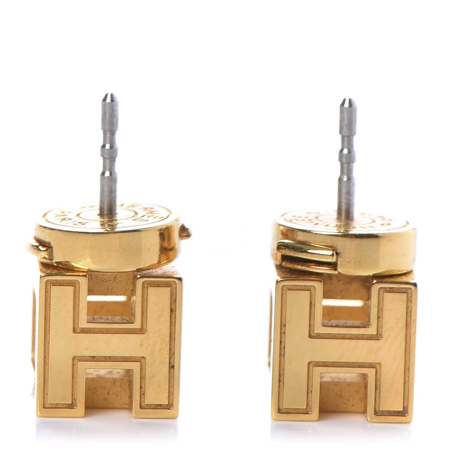 Gold Lacquered Cage d'H Earrings Orange