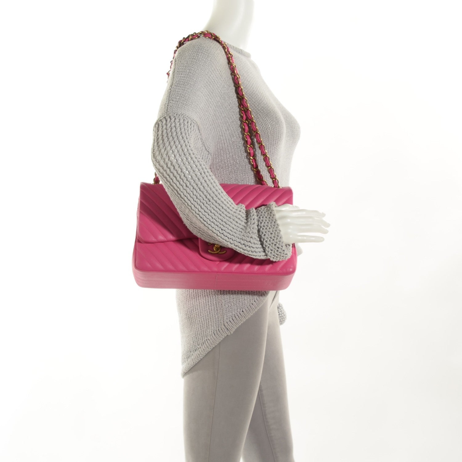 Chanel Lambskin Chevron Jumbo Double Flap Dark Pink 2 of 9