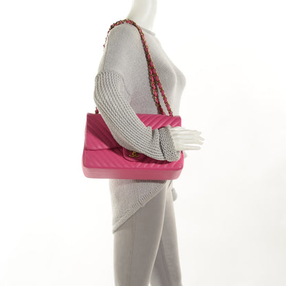 Chanel Lambskin Chevron Jumbo Double Flap Dark Pink 2 of 9