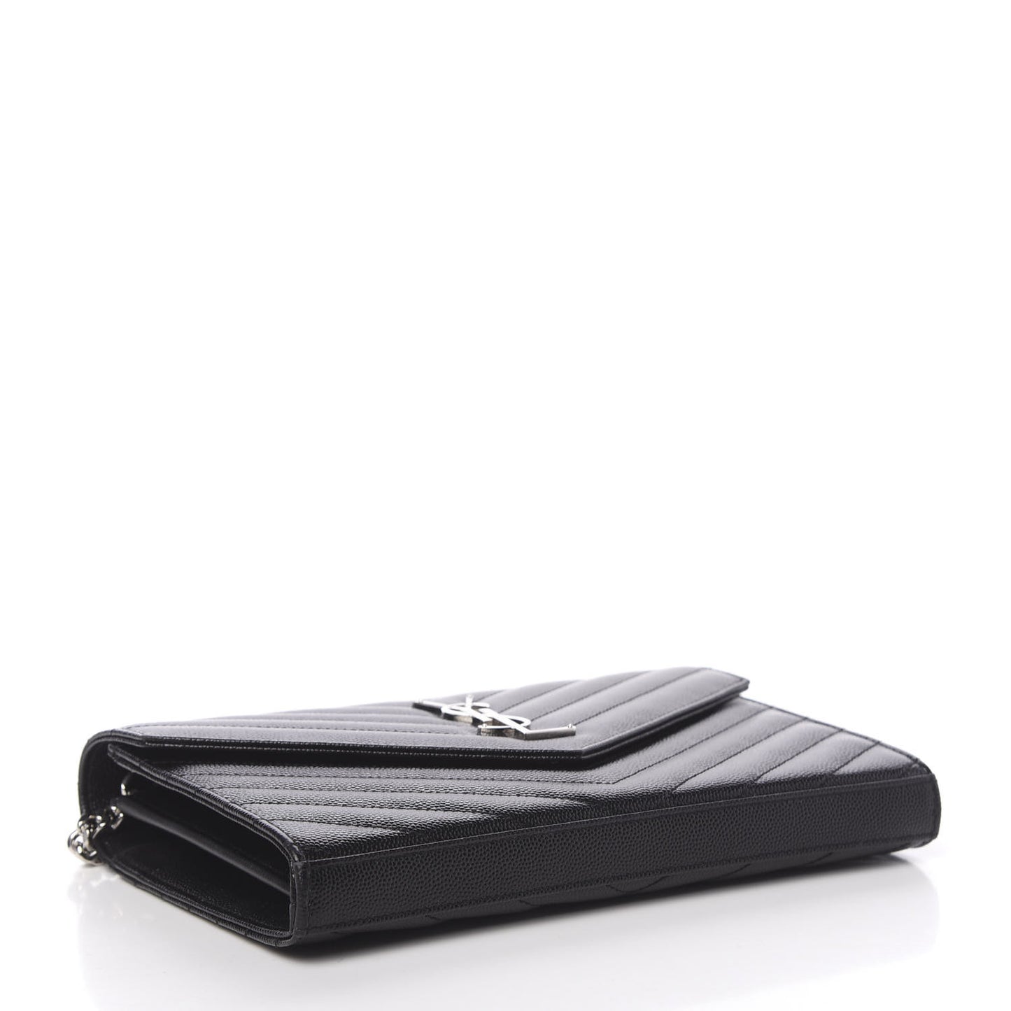 Grain De Poudre Matelasse Chevron Monogram Chain Wallet Black