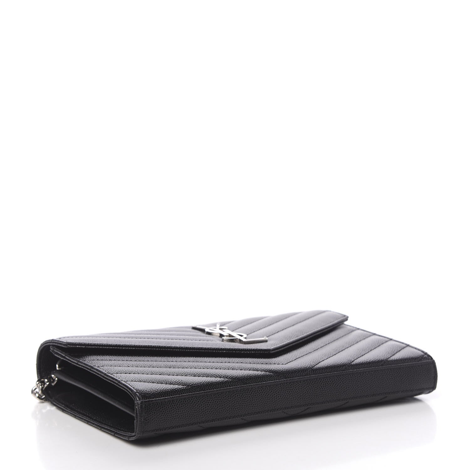 Saint Laurent Grain De Poudre Matelasse Chevron Monogram Chain Wallet Black 4 of 11