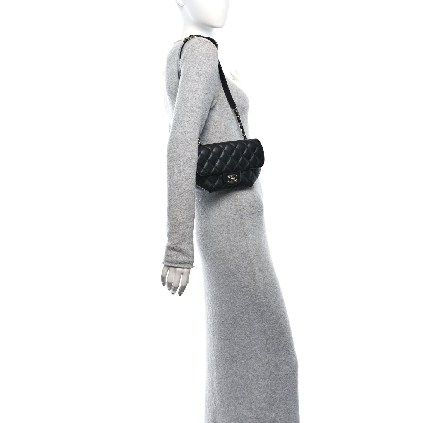 Calfskin Quilted CC Uniform Flap Belt Bag Black