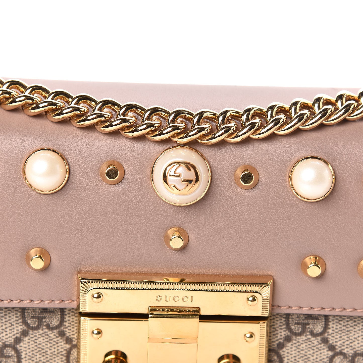 GG Supreme Monogram Studded Small Padlock Shoulder Bag Porcelain Rose