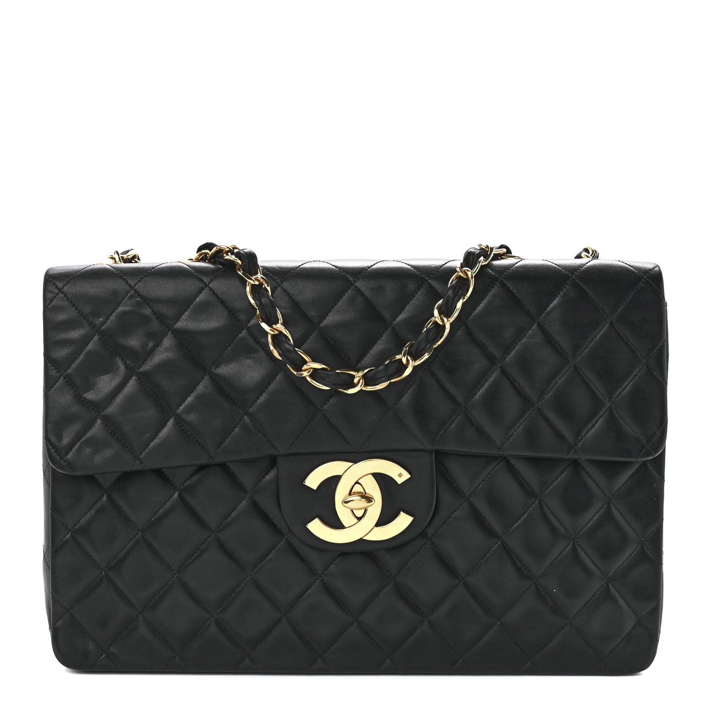 Lambskin Quilted XL Jumbo Single Flap Black