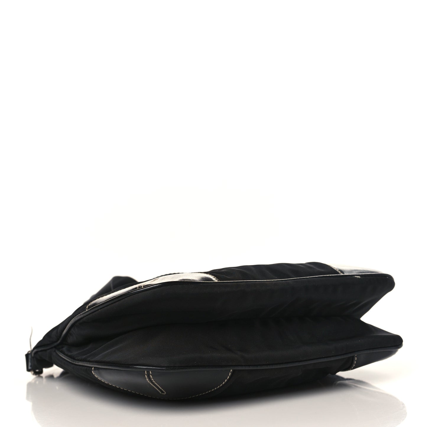 Tessuto Nylon Calfskin Flat Messenger Bag Black