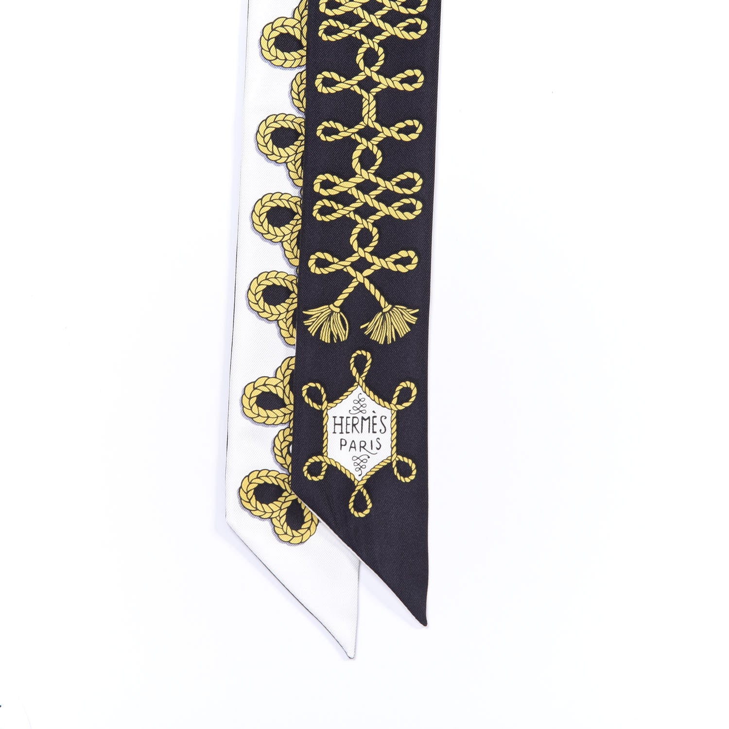 Hermes Silk Galons Et Brandebourg Twilly Black Gold White 2 of 3