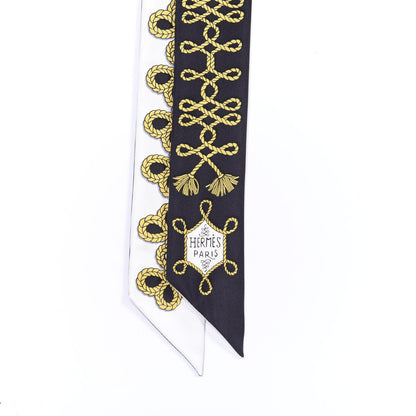 Hermes Silk Galons Et Brandebourg Twilly Black Gold White 2 of 3