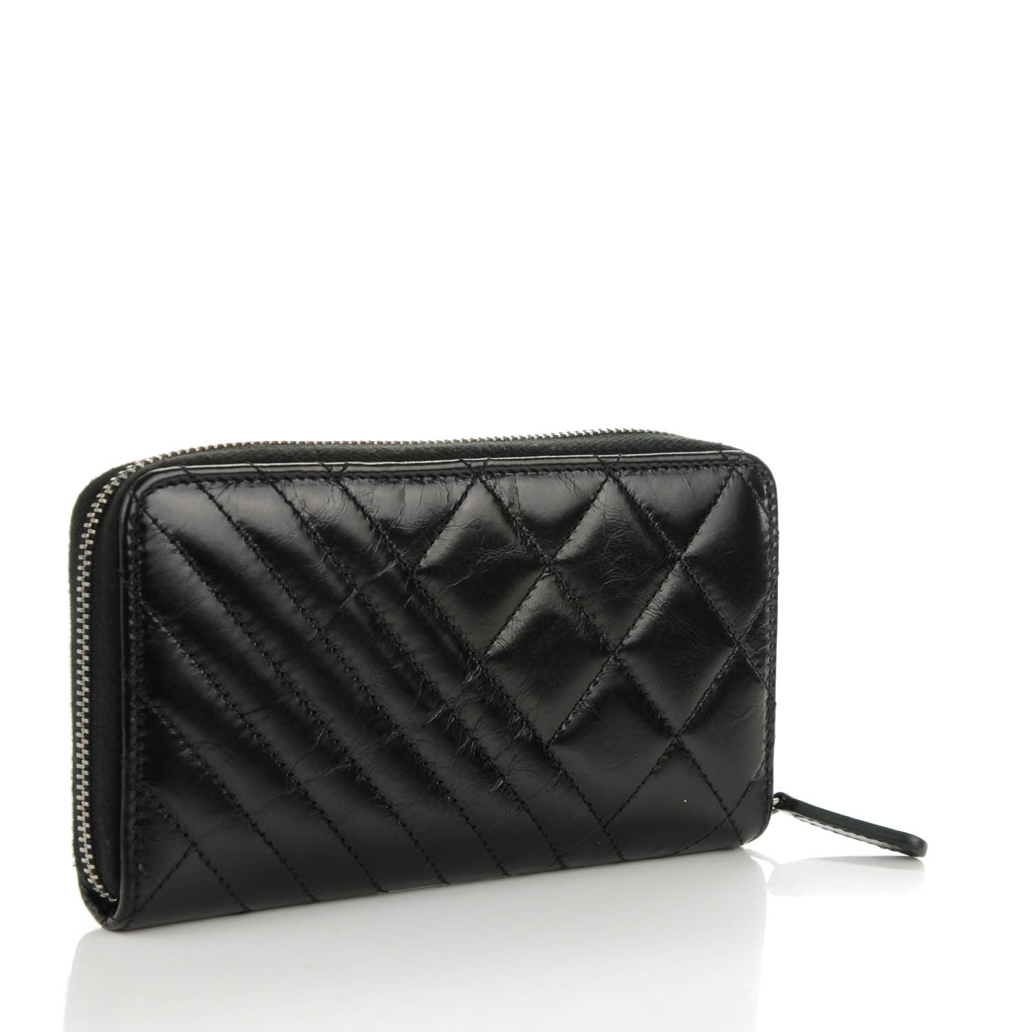 Chanel Glazed Calfskin Quilted Small Coco Boy Zip Around Wallet Black 3 of 8
