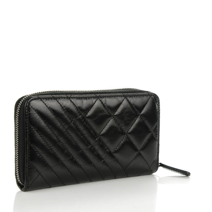 Chanel Glazed Calfskin Quilted Small Coco Boy Zip Around Wallet Black 3 of 8