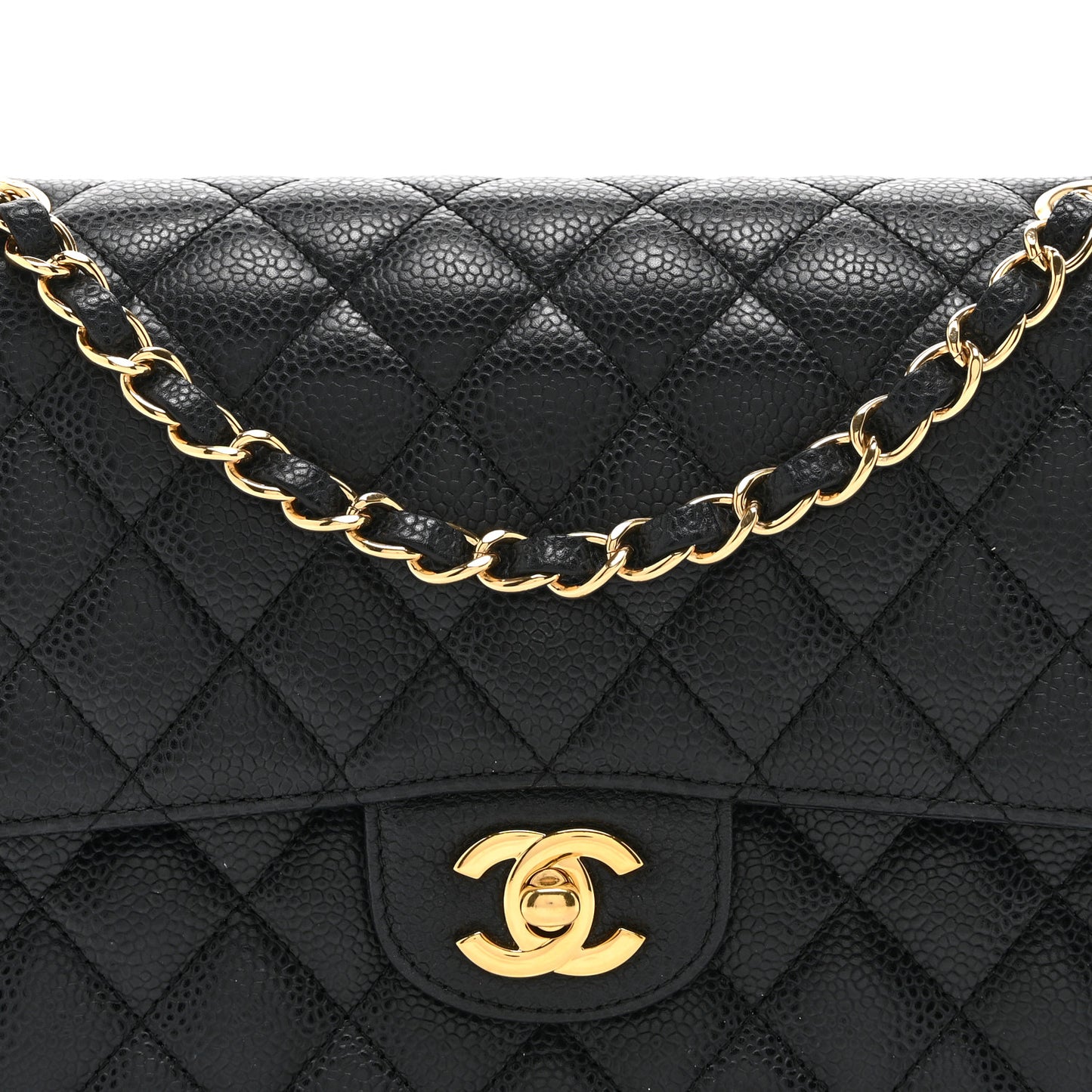 Caviar Quilted Medium Double Flap Black