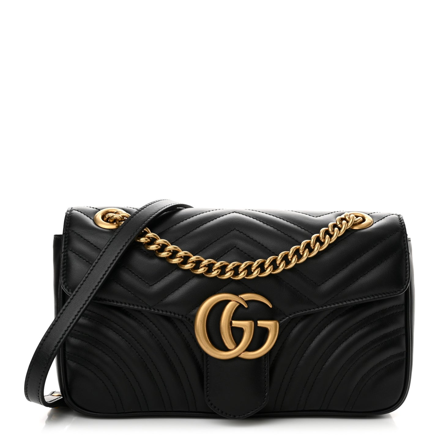 Calfskin Matelasse Small GG Marmont Shoulder Bag Black