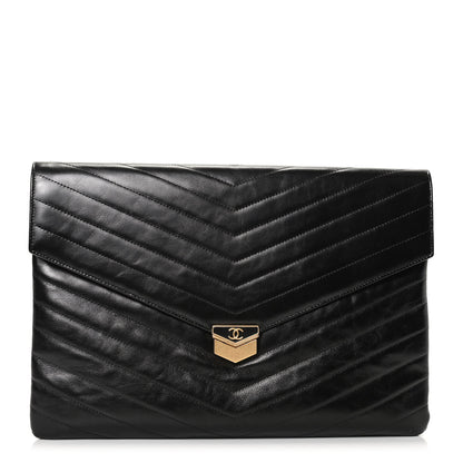 Chanel Calfskin Chevron Quilted Medal Flap Pouch Black 1 of 8