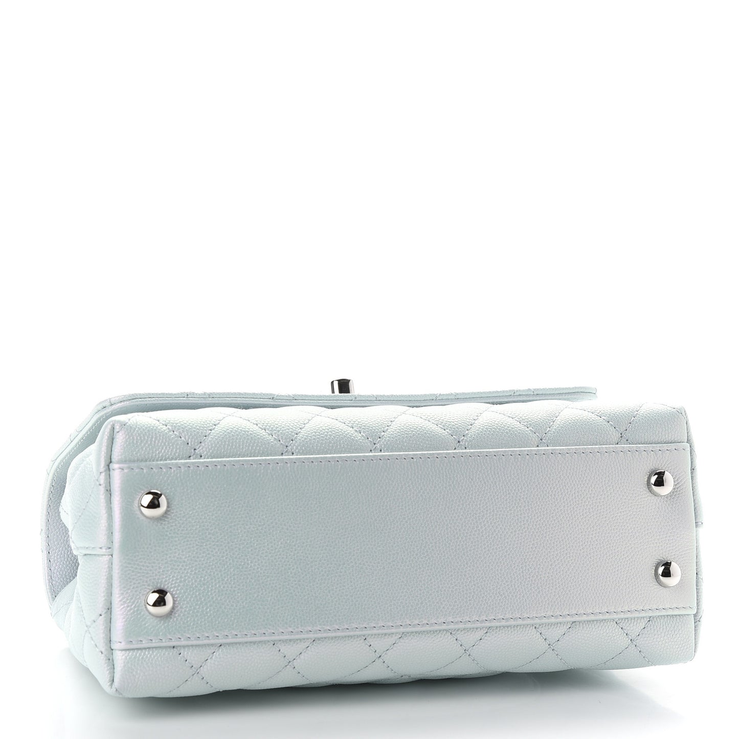 Iridescent Caviar Quilted Mini Coco Handle Flap Light Blue
