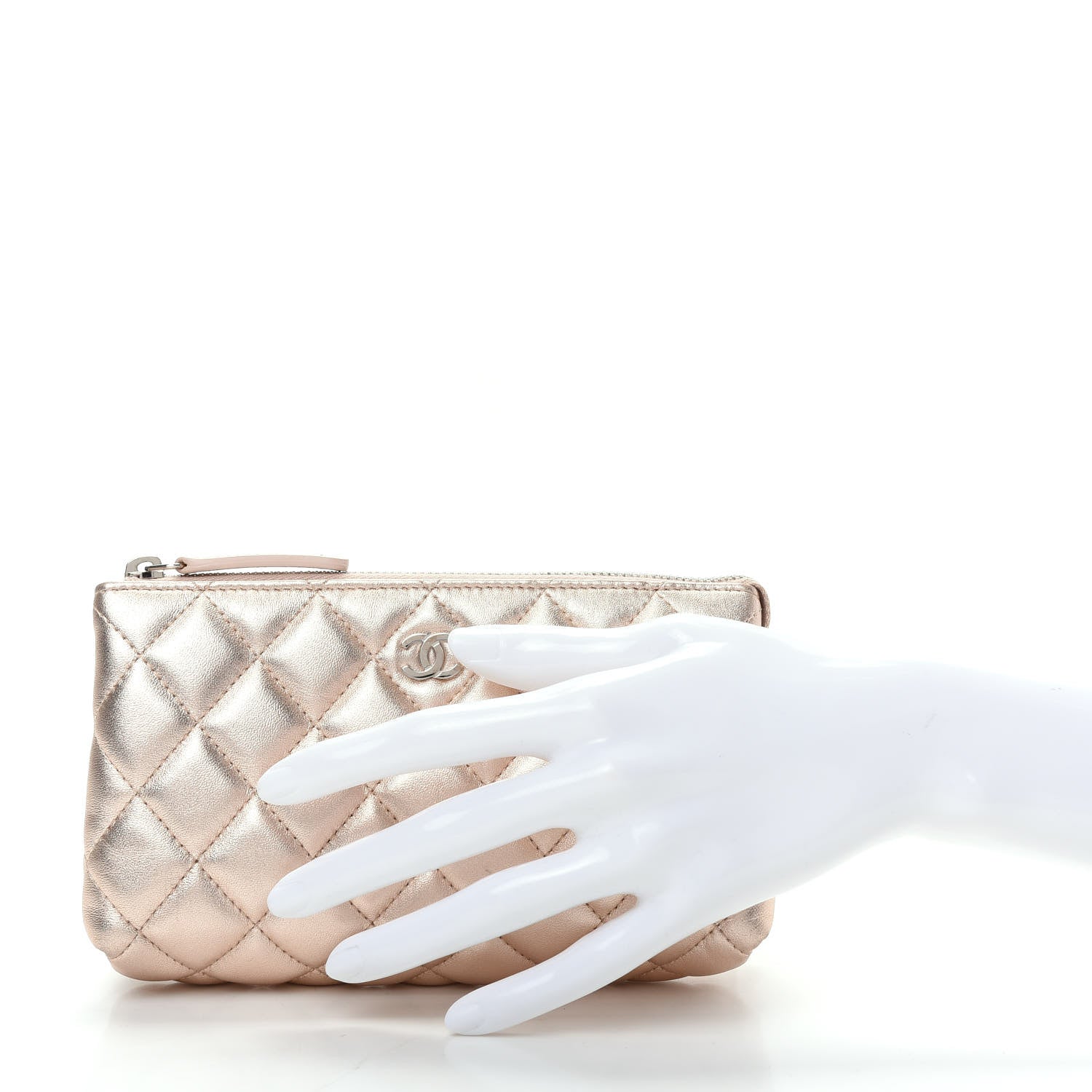 Chanel Metallic Lambskin Quilted Cosmetic Pouch Light Gold 2 of 8