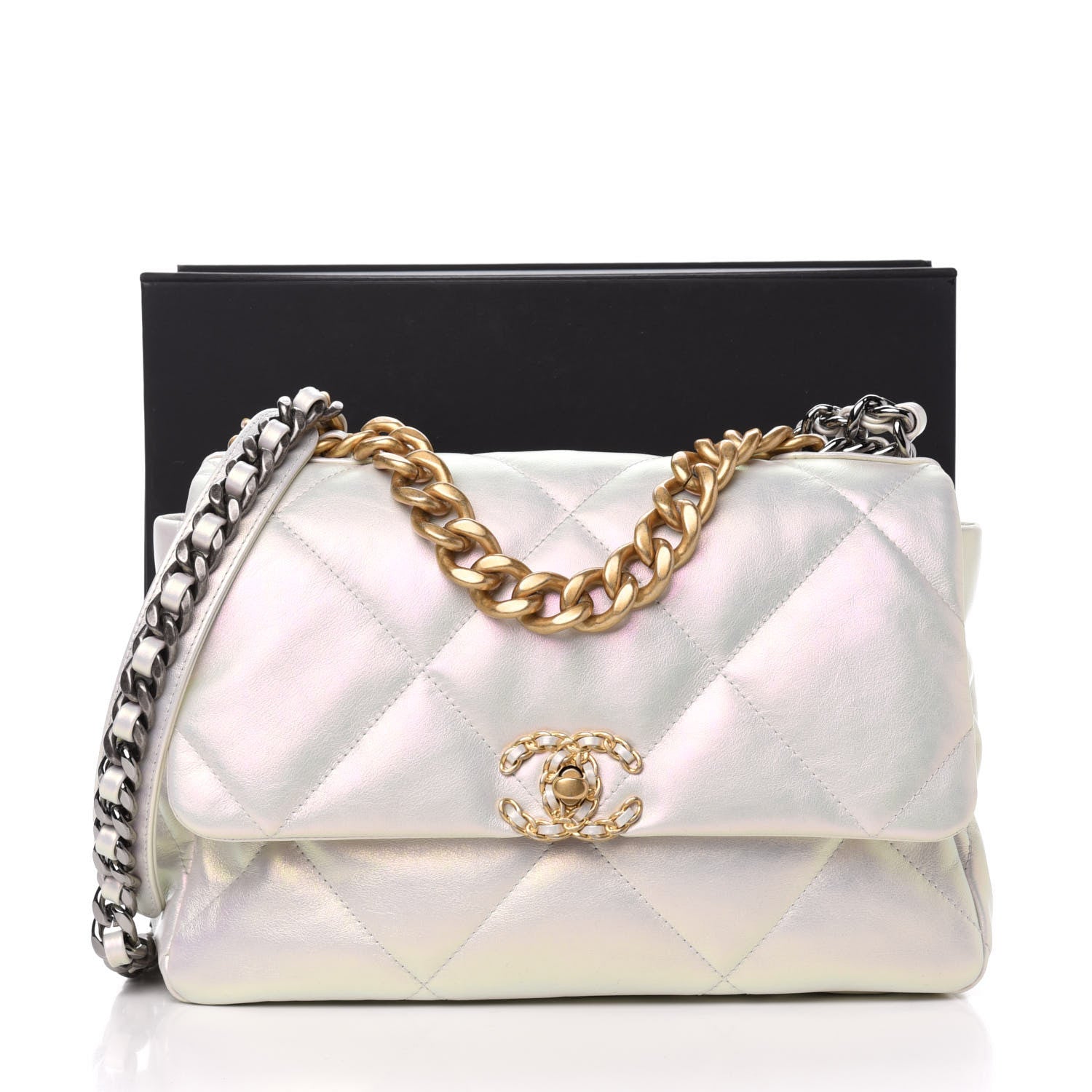 Chanel Iridescent Calfskin Quilted Large 19 Flap White 11 of 11