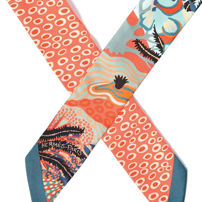 Hermes Silk Under The Waves Twilly Petrole Orange Beige 4 of 5