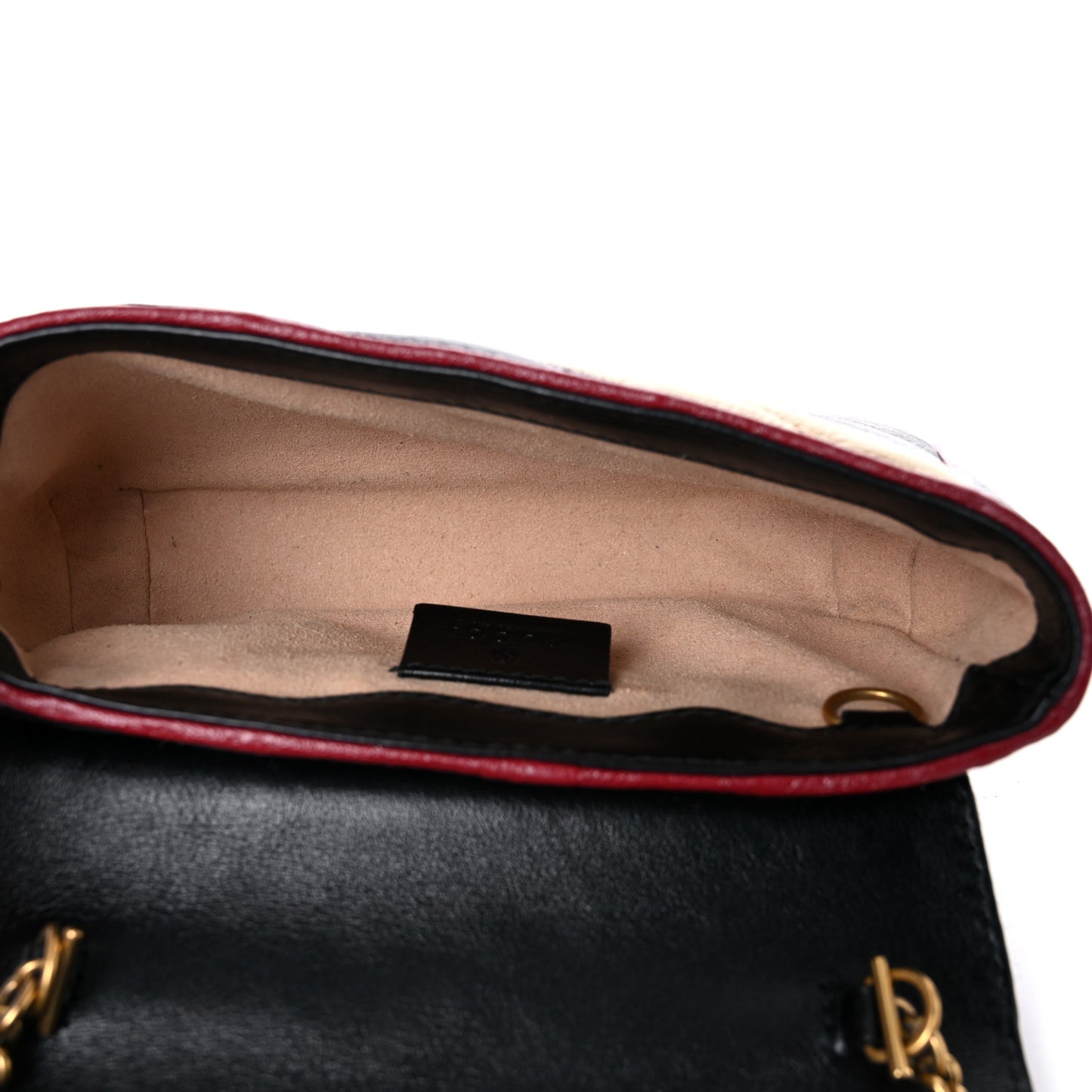 Vintage Effect Calfskin Matelasse Diagonal Striped Super Mini Torchon GG Marmont Shoulder Bag Black Beige