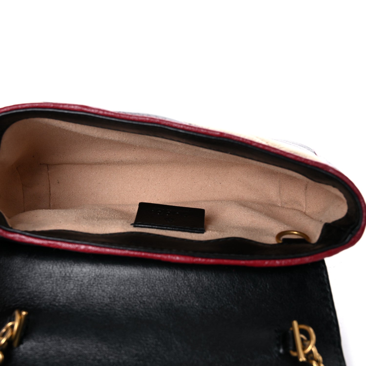 Gucci Vintage Effect Calfskin Matelasse Diagonal Striped Super Mini Torchon GG Marmont Shoulder Bag Black Beige 5 of 13