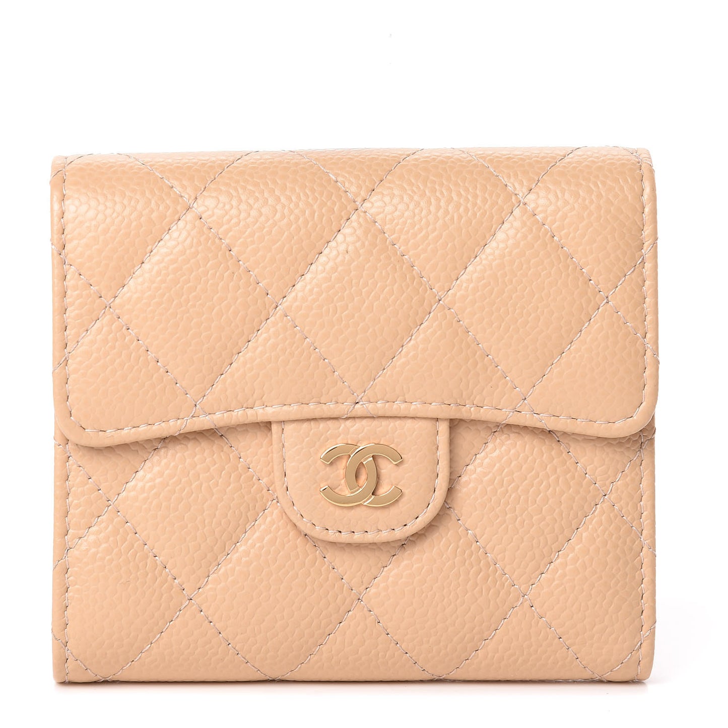 Caviar Quilted Compact Flap Wallet Beige