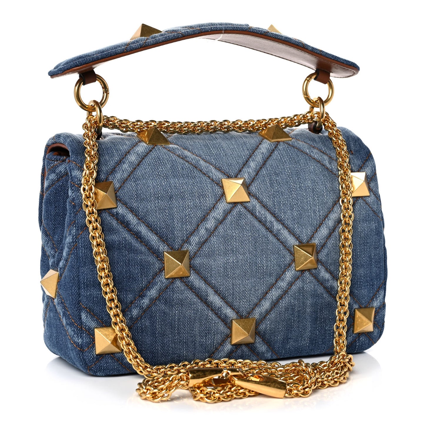 Denim Medium Roman Stud Shoulder Bag Light Denim Selleria