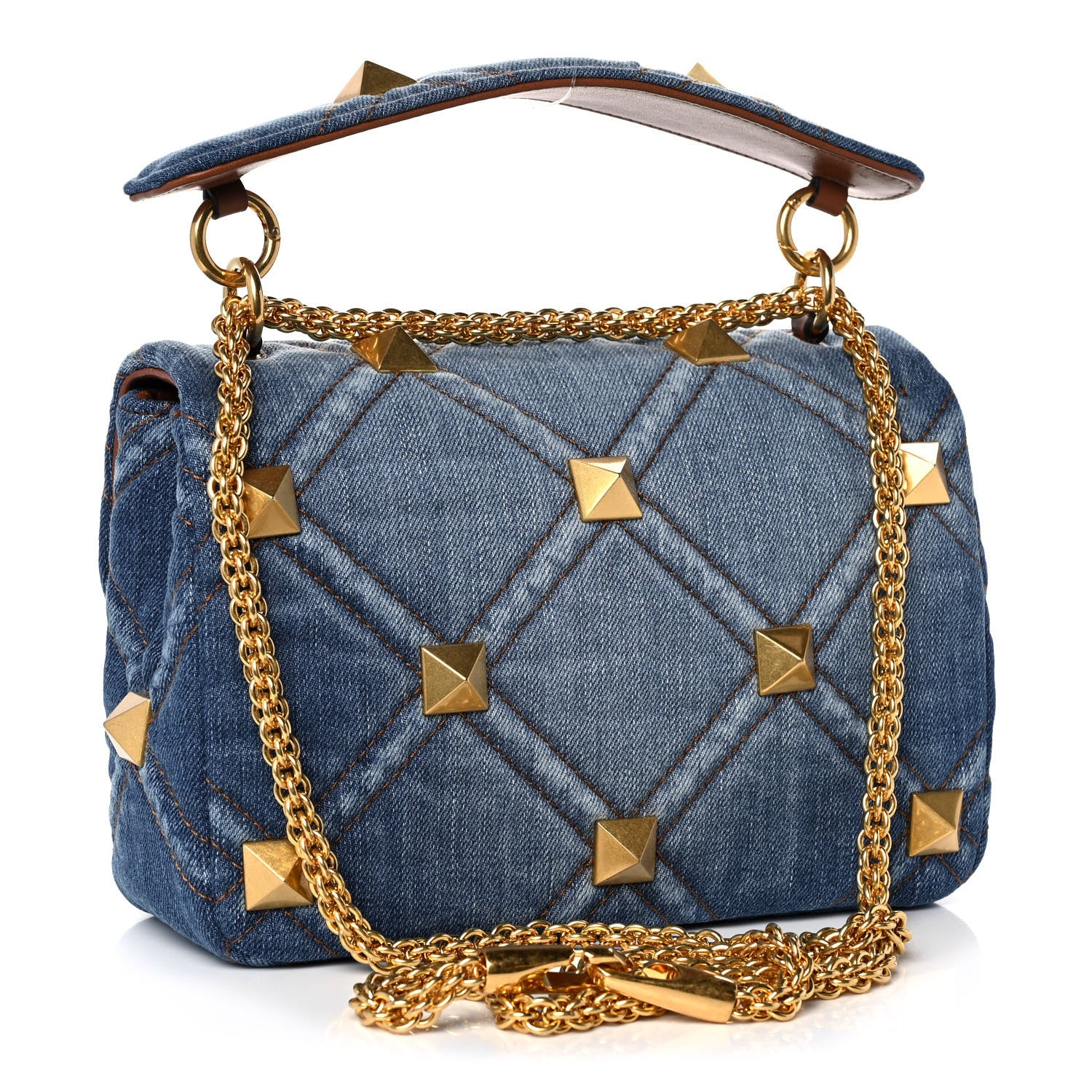 Valentino Garavani Denim Medium Roman Stud Shoulder Bag Light Denim Selleria 3 of 12