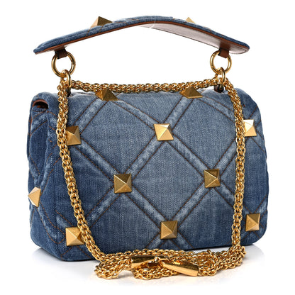 Valentino Garavani Denim Medium Roman Stud Shoulder Bag Light Denim Selleria 3 of 12