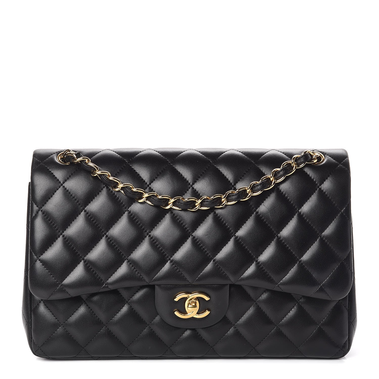 Chanel Lambskin Quilted Jumbo Double Flap Black 1 of 10