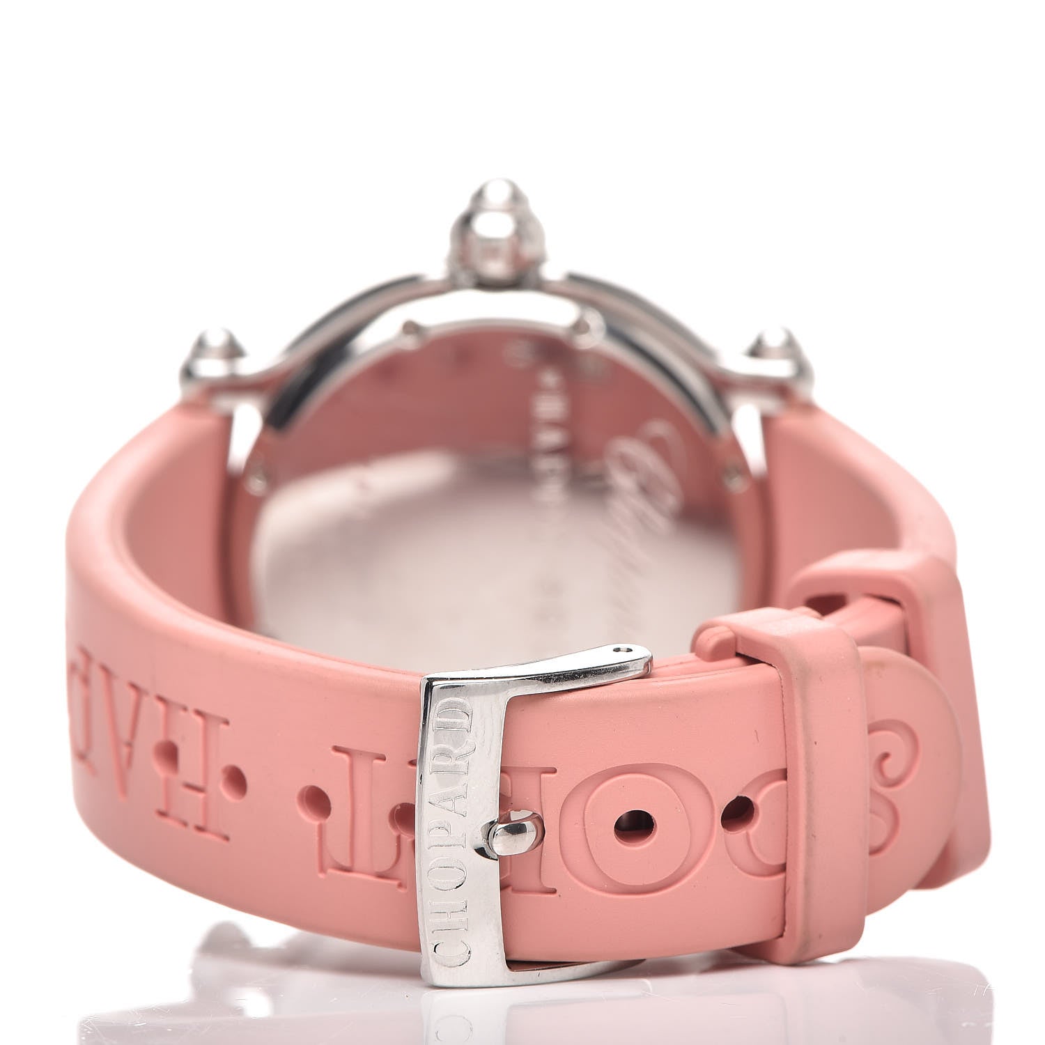 Chopard Stainless Steel Rubber Diamond Pink Sapphire Pink Mother of Pearl 38mm Happy Sport Fish Quartz Watch 4 of 5