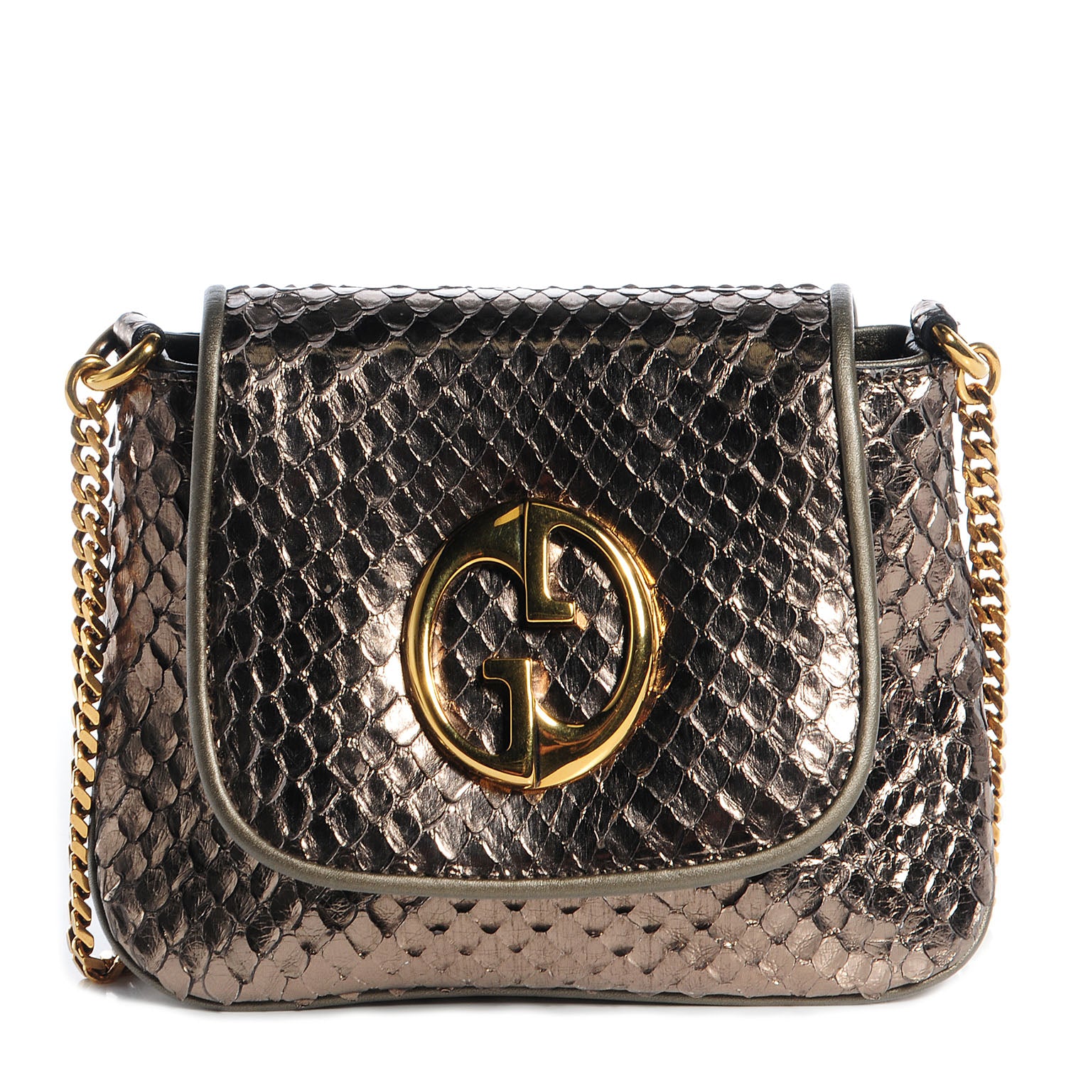 Gucci Python Small 1973 Chain Shoulder Bag Gunmetal 1 of 7