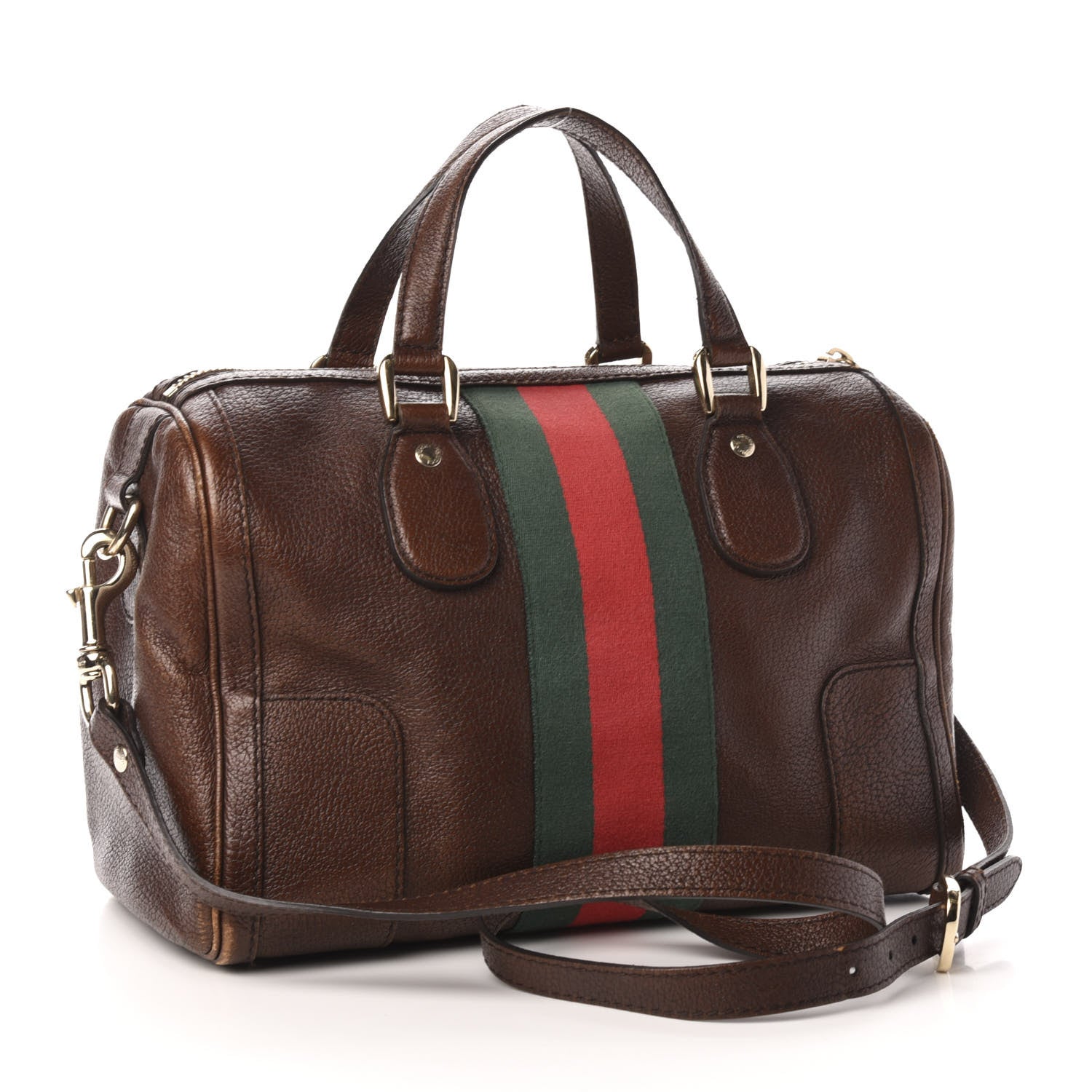 Gucci Calfskin Medium Seventies Web Boston Brown 4 of 16