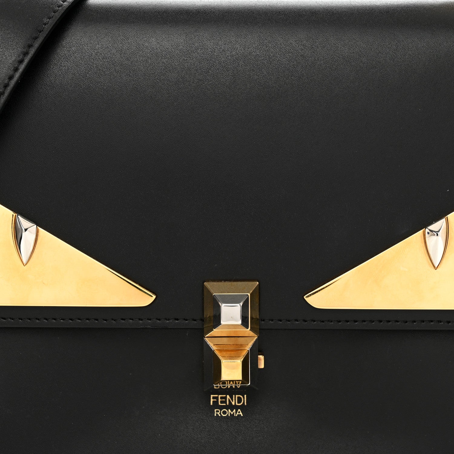 Fendi Vitello Liberty Lucido Metal Monster Eyes Studded Kan I Shoulder Bag Black 5 of 10