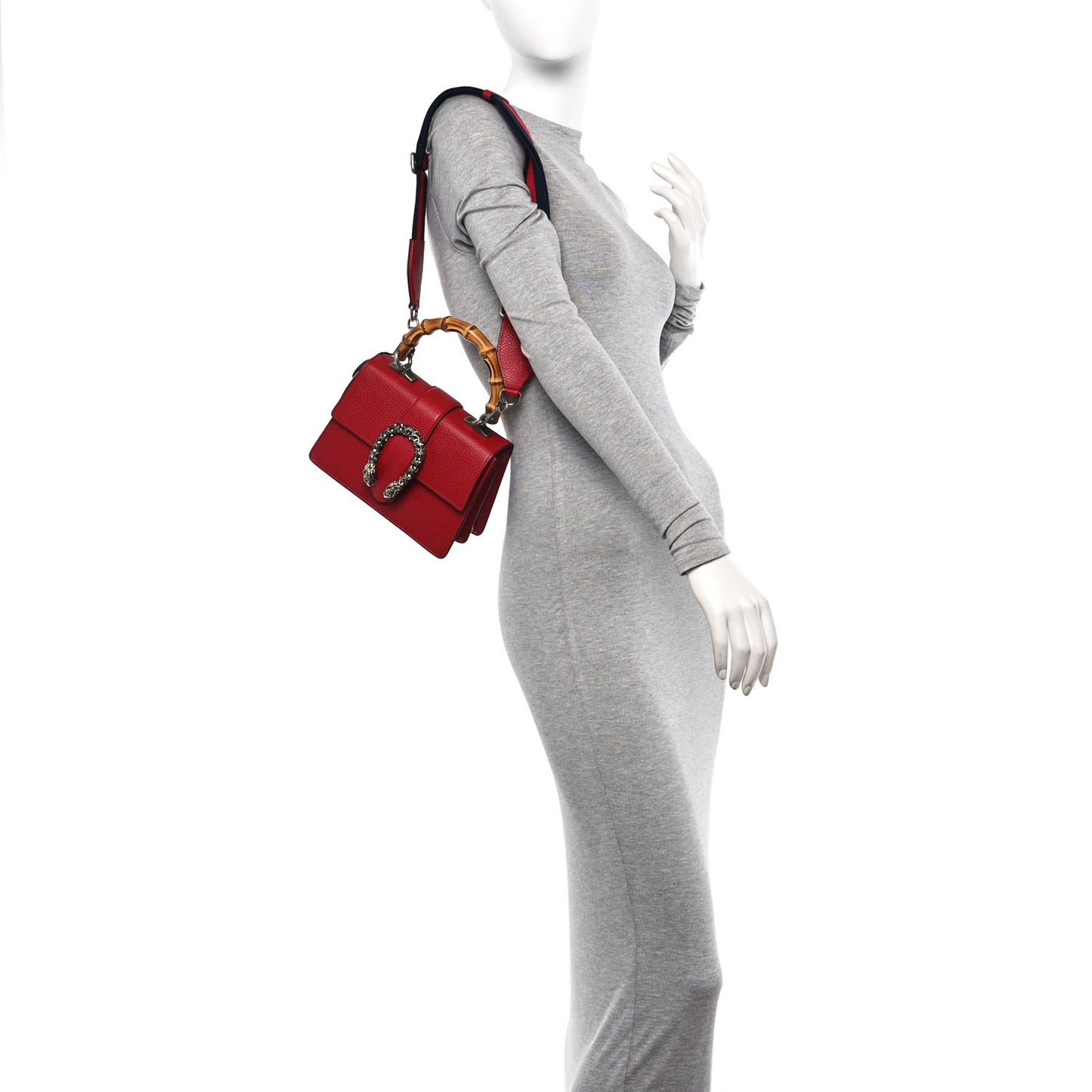 Dollar Calfskin Crystal Web Mini Dionysus Bamboo Top Handle Bag Hibiscus Red