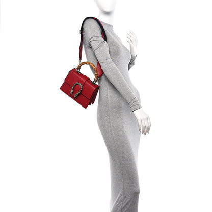 Gucci Dollar Calfskin Crystal Web Mini Dionysus Bamboo Top Handle Bag Hibiscus Red 2 of 12