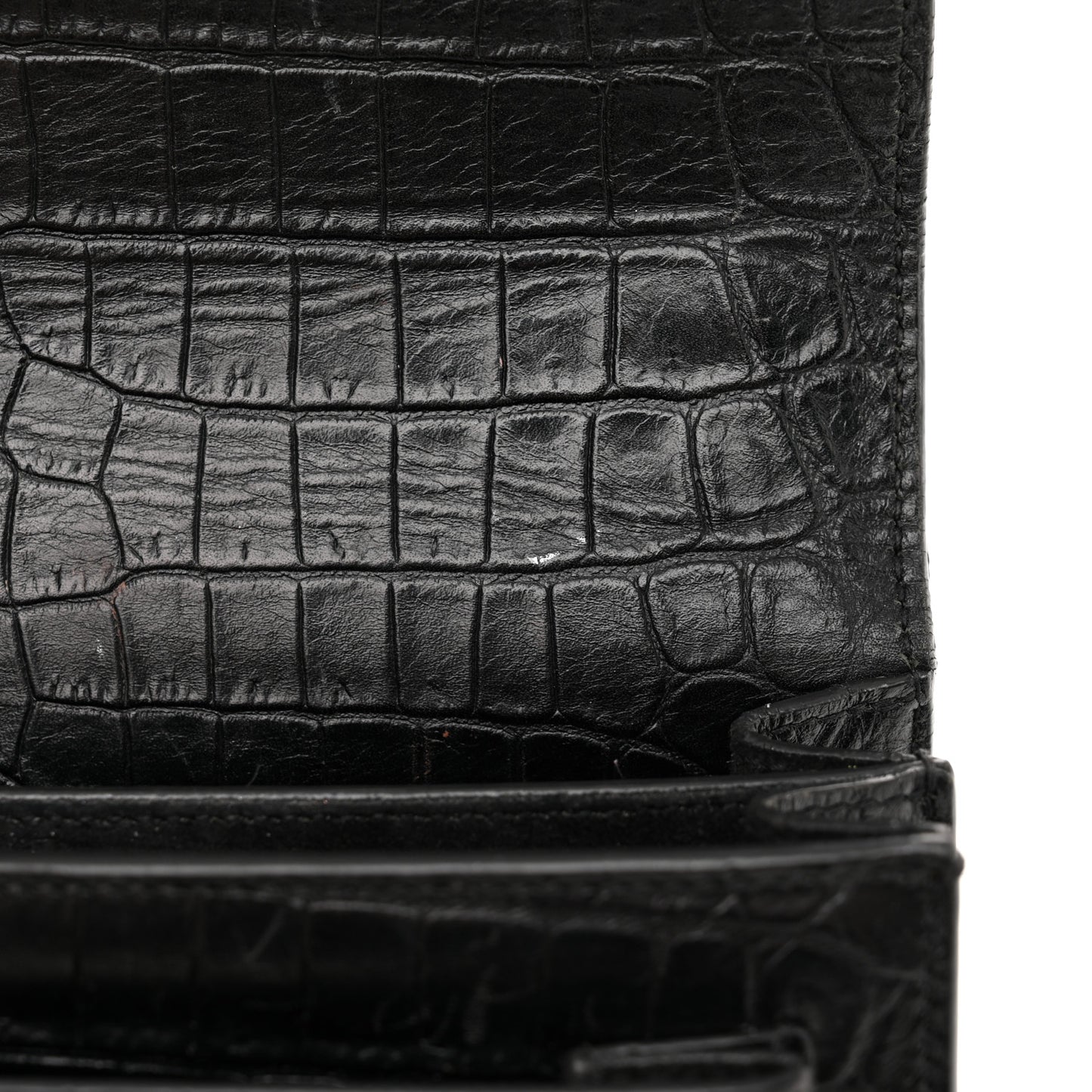 Calfskin Crocodile Embossed Medium Monogram Sunset Black