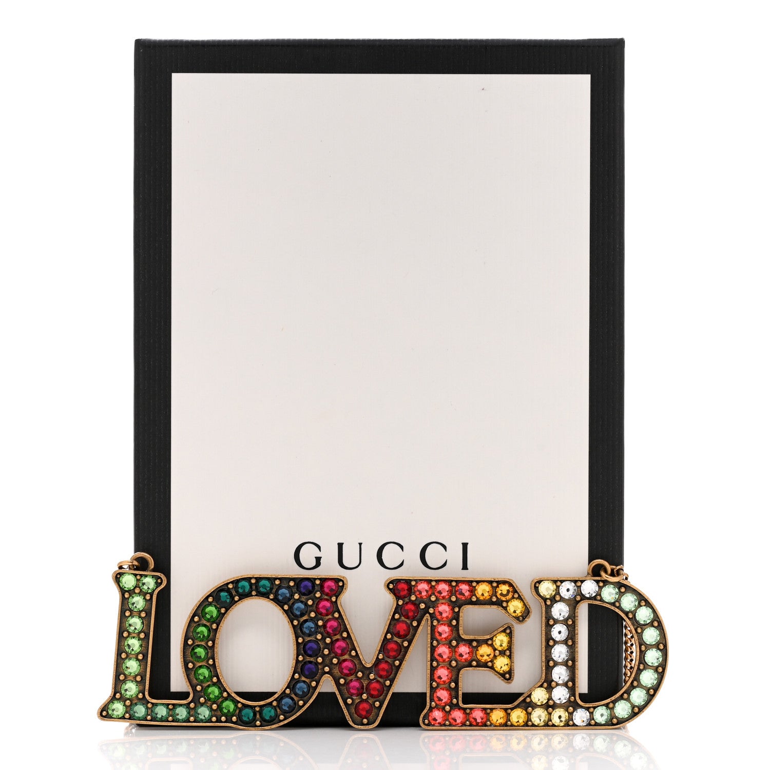 Gucci Metal Crystal Loved Short Necklace Aged Gold 6 of 6
