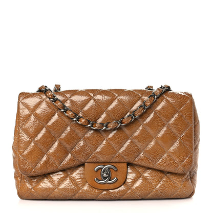 Chanel Crinkled Patent Quilted Jumbo Single Flap Beige 1 of 11