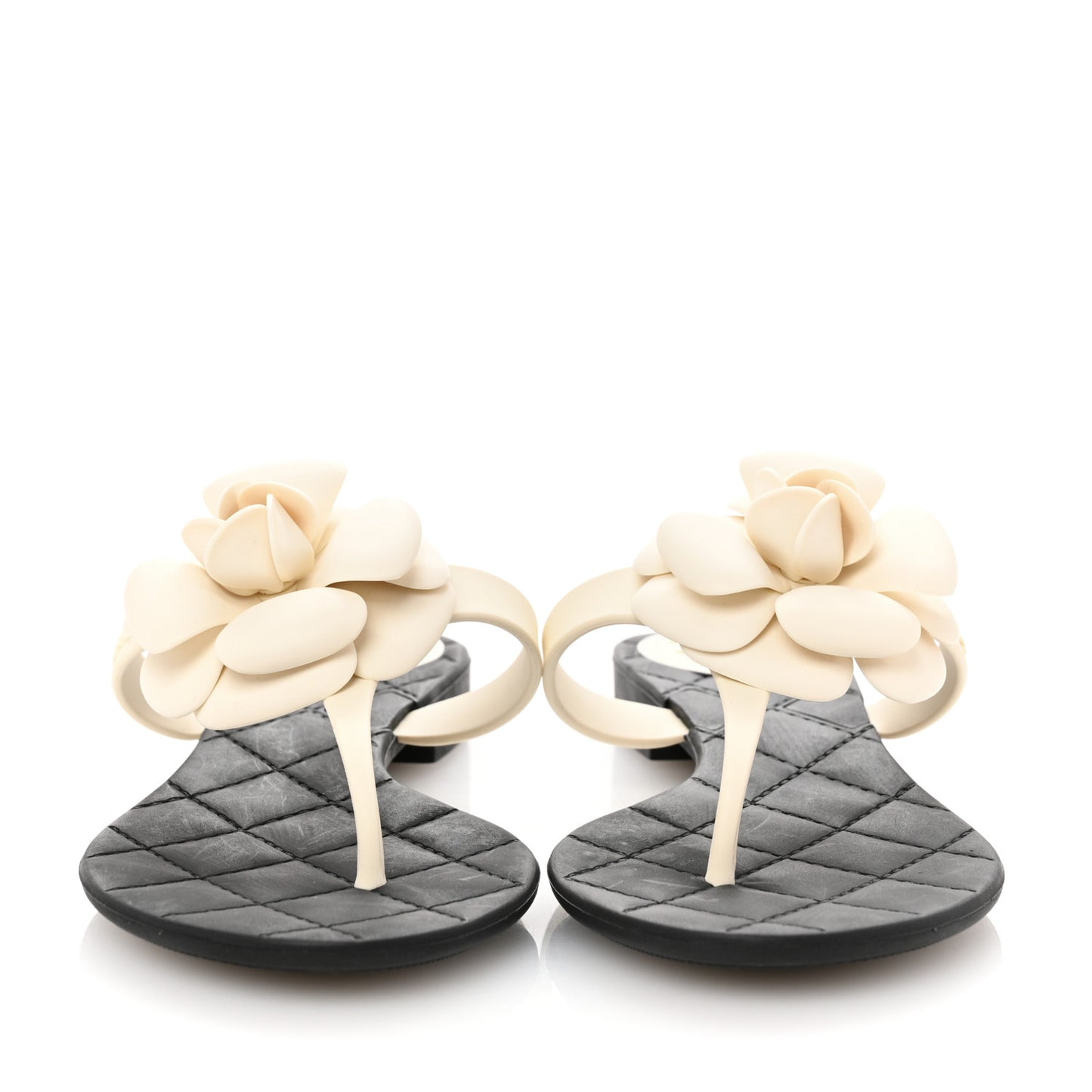 Jelly Quilted Camellia Thong Sandals 37 White Black