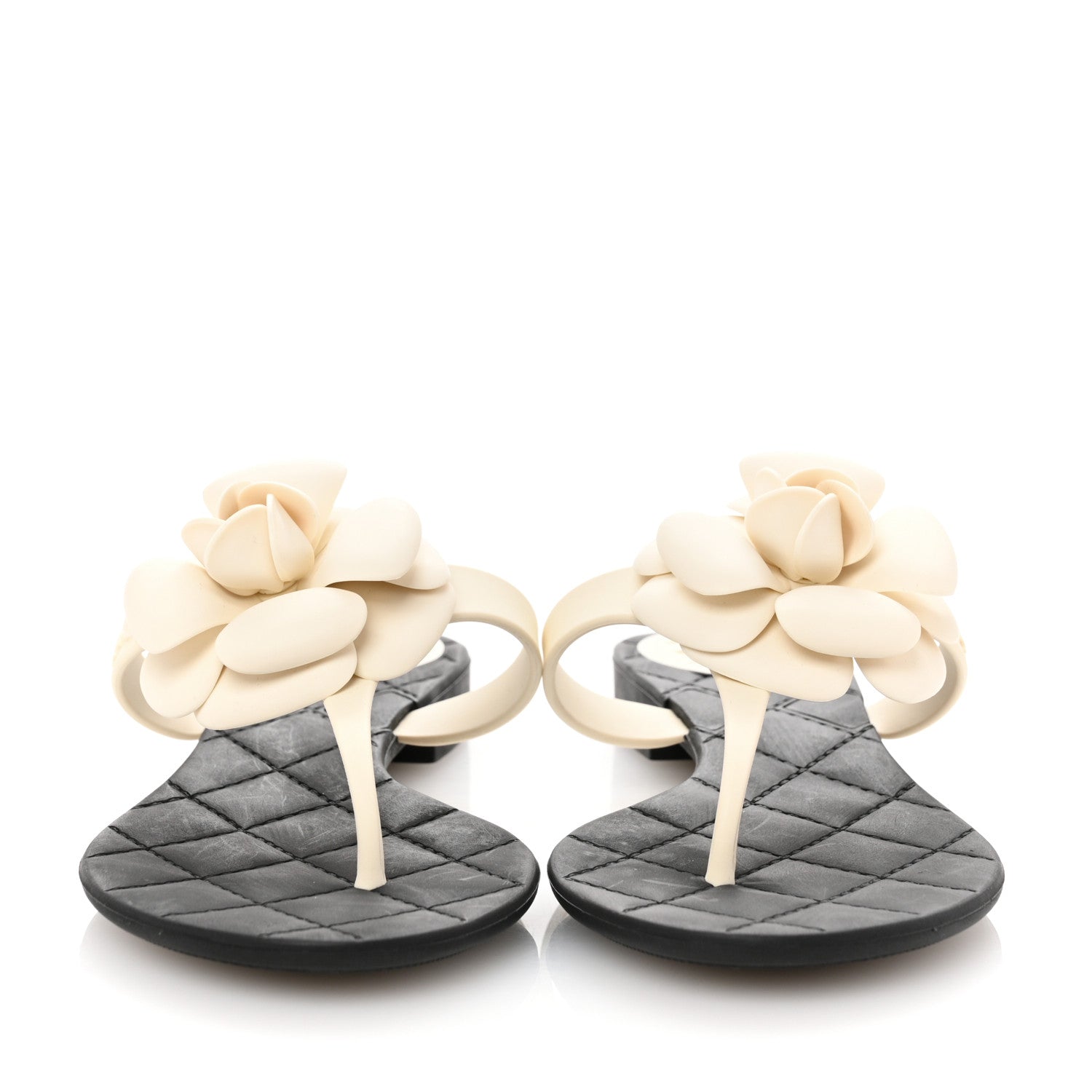 Chanel Jelly Quilted Camellia Thong Sandals 37 White Black 3 of 10