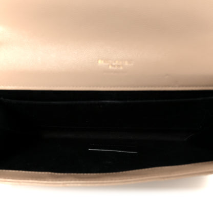 Saint Laurent Grain De Poudre Matelasse Chevron Monogram Envelope Clutch Dark Beige 5 of 10
