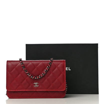 Chanel Caviar Quilted Wallet On Chain WOC Dark Red 14 of 14