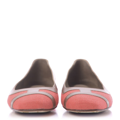 Hermes Linen Calfskin Infinitif Ballerina Flats 37 Orange Poppy Natural 2 of 10